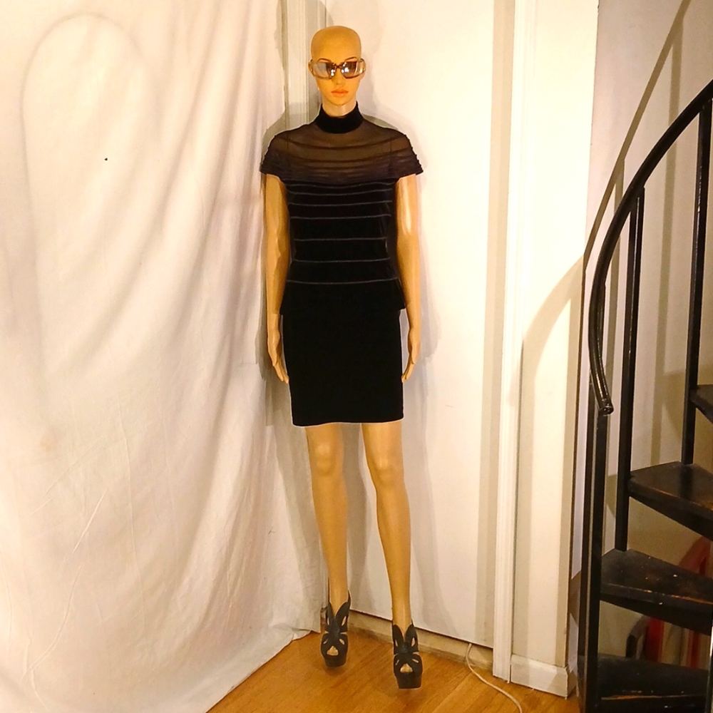 🔥🔥 NWOT Tadashi Black Velour 2 Pc Skirt & Semi Sheer Mock Neck Top suit